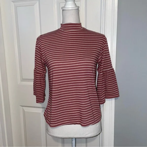 Billabong Striped Flutter Sleeve Mock Neck Tee - Picture 2 of 16